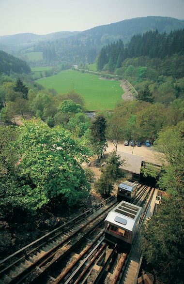 CAT water-balanced cliff railway above the Dyfi Valley